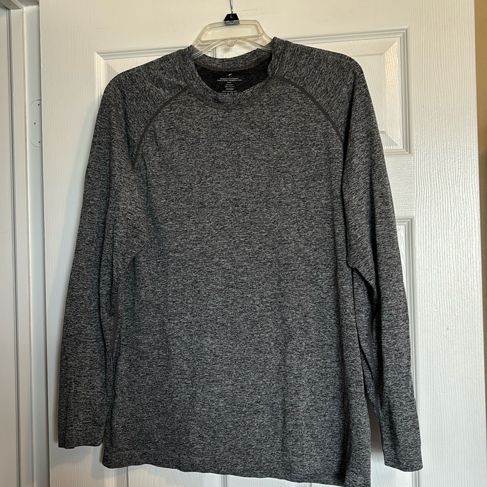Fabletics men’s gray long sleeve nylon blend athletic shirt size large